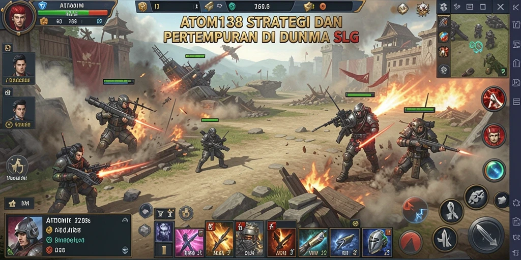 Tangkapan layar gameplay ATOM138 menunjukkan pertempuran strategis yang epik.
