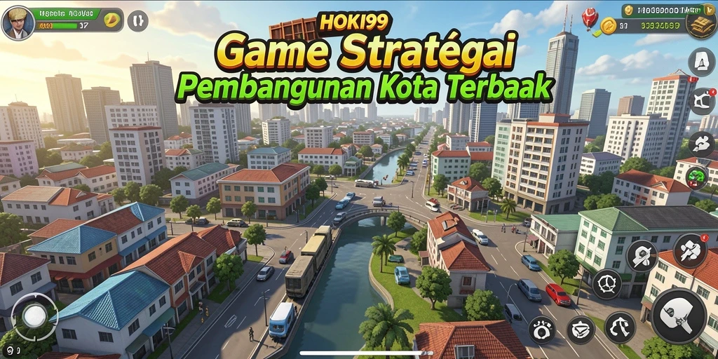 Tampilan gameplay menakjubkan dari HOKI99 saat membangun kota.