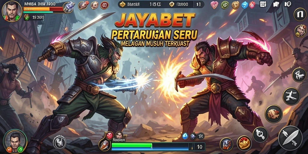 Tampilan gameplay JAYABET menampilkan pertarungan seru dengan karakter yang beragam.