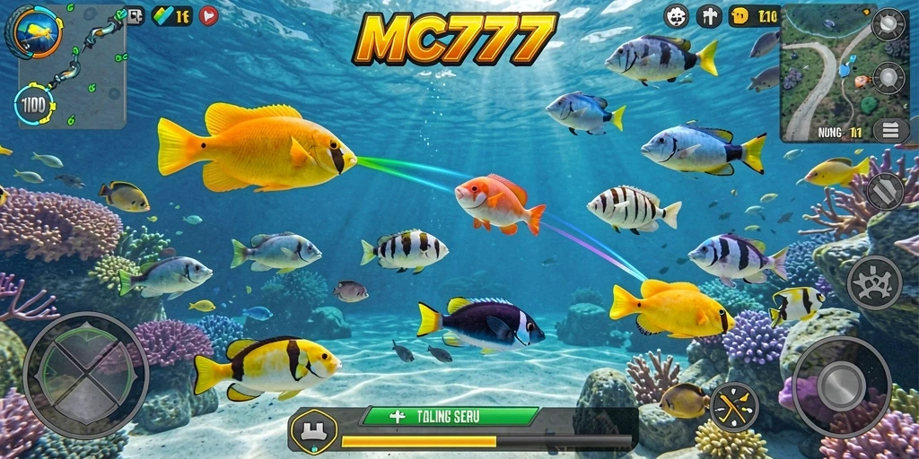 Tampilan gameplay menembak ikan di MC777 yang seru dan menarik.
