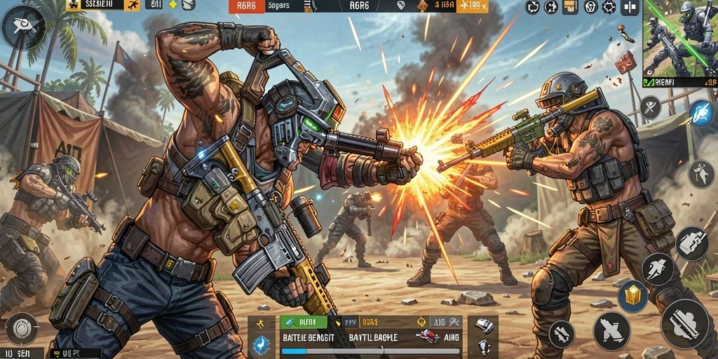 Screenshot gameplay R6R6 menampilkan aksi intens dalam Battle Royale.