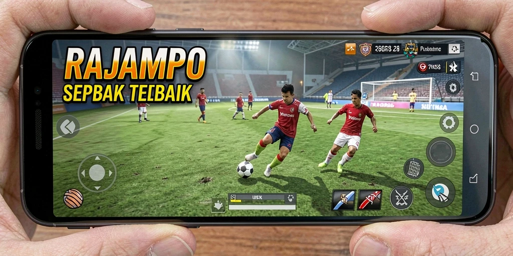 Tangkapan layar gameplay RAJAMPO menampilkan aksi seru di lapangan.