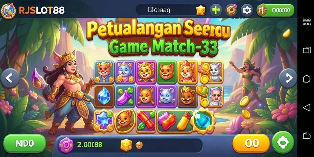 Screenshot gameplay RJSLOT88 dengan potongan cerah dan tantangan seru.