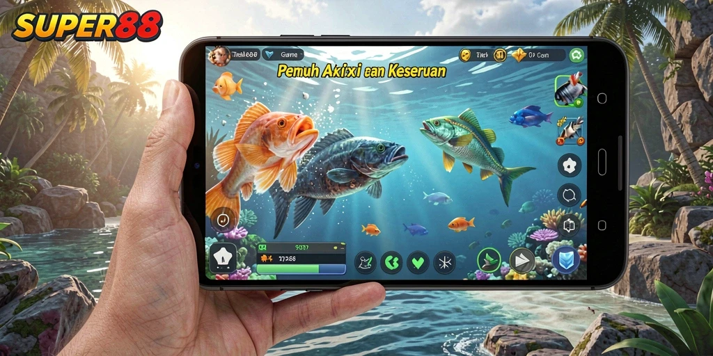 Screenshot gameplay menampilkan aksi tembak ikan yang seru dan menegangkan.