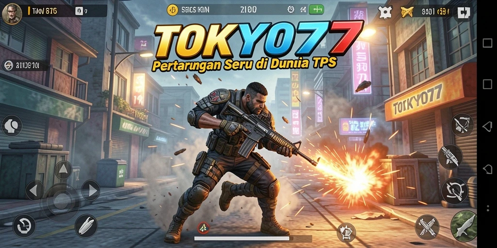 Gambaran gameplay seru dari TOKYO77 dengan aksi tembak-menembak intens.