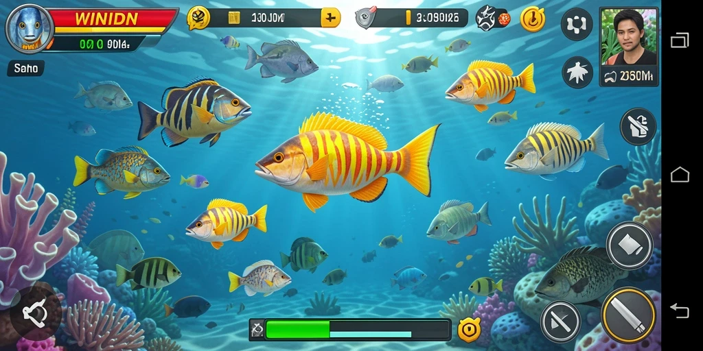 Tampilan gameplay WINIDN dengan aksi Tembak Ikan yang seru.